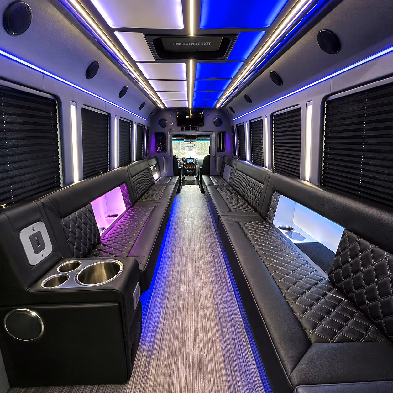 Hollywood Birthday, Sweet 16, & Quinceañera Transportation party bus interior